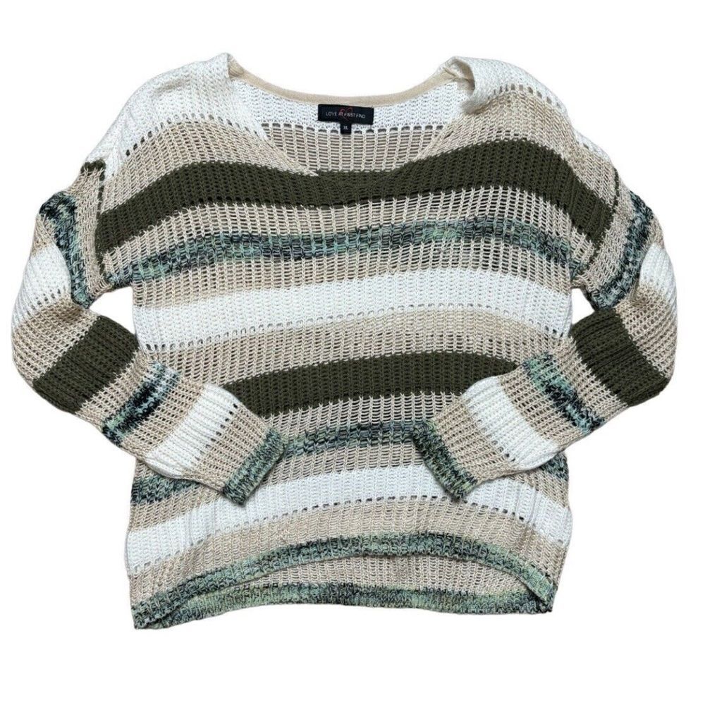 Love At First Find Cream & Green Stripped knit sweater